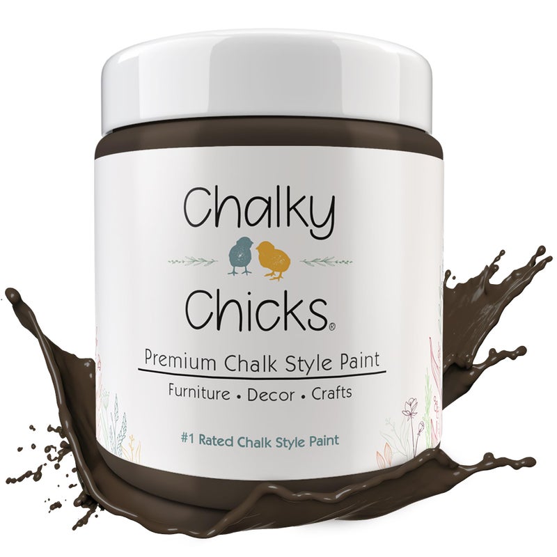 Chalky Chicks All-in-One Chalk Paint for Furniture or Cabinet - 16 Fl Oz - Matte Finish Lava Cake (Dark Brown) for Metal, Wood Furniture Paint - No Sanding All-in-One for Home Decor & Crafts, USA Made - Image 1